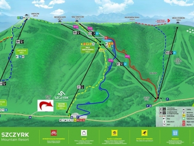 mapa tras rowerowych i szlaków turystycznych  najbliżej APARTAMENTÓW CZYRNA